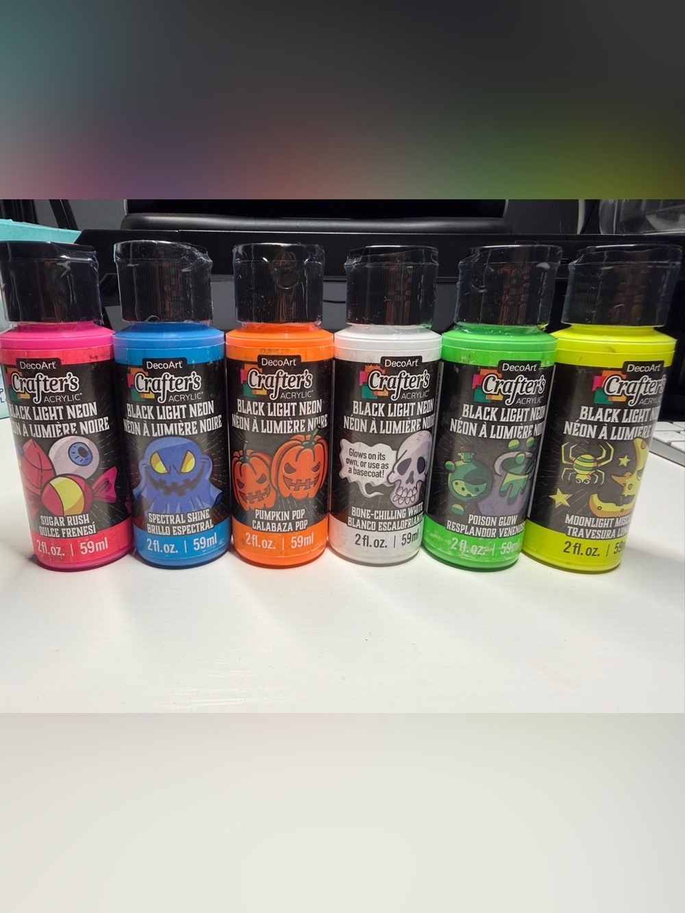 DecoArt Crafter’s Acrylic Black Light Neon Paint Set